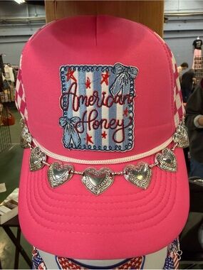 American Honey Pink Heart Trim Trucker Hat